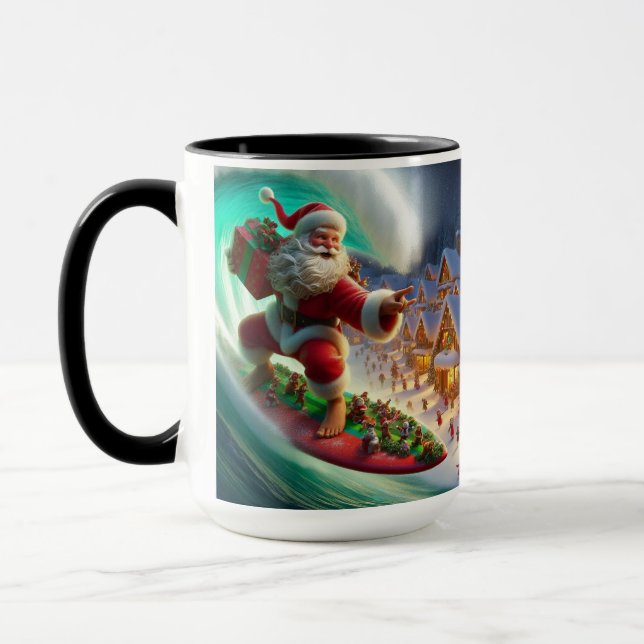 Surfing Santa Coming to Town Christmas Coffee Mug Mugg (Vänster)