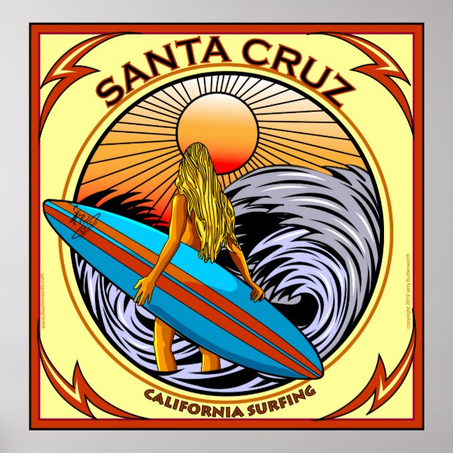 SURFING SANTA CRUZ CALIFORNIA POSTER (Framsidan)