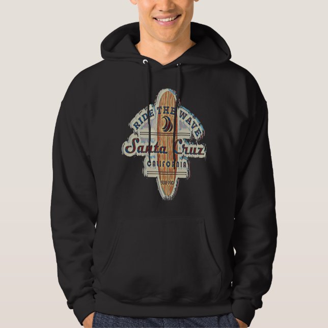 Surfing Santa Cruz Vintage Retro Distress Hoodie (Framsida)