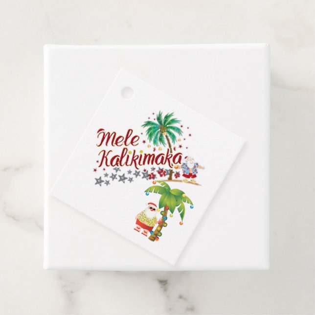 Surfing Santa Hawaiian Gift Märkre Gåvor Etiketter (På plats)