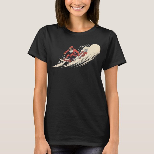 Surfing Santa Sommar jul T Shirt (Framsida)