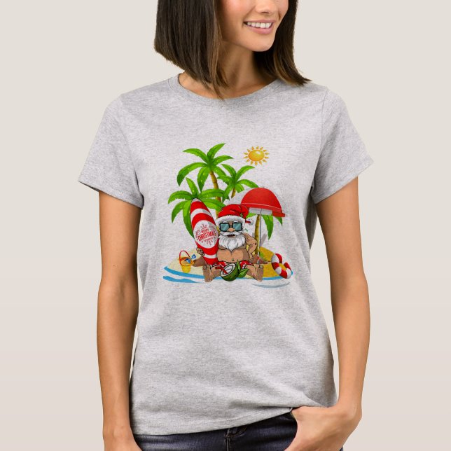 Surfing Santa Sommjuljul Pajamas Funny Julafton T Shirt (Framsida)