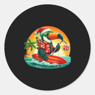 Surfing Santa Toucan och Rolig hund Trocal Christm Runt Klistermärke