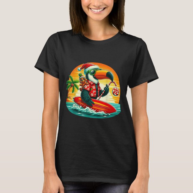 Surfing Santa Toucan och Rolig hund Trocal Christm T Shirt (Framsida)