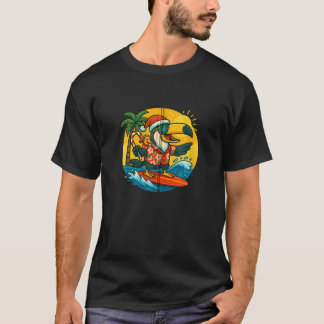 Surfing Santa Toucan och rolig hund Tropical Krist T Shirt