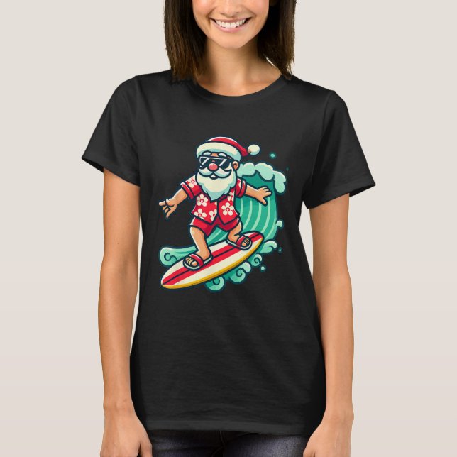 Surfing Santa Tropical Christmas Vacation Xmas In  T Shirt (Framsida)
