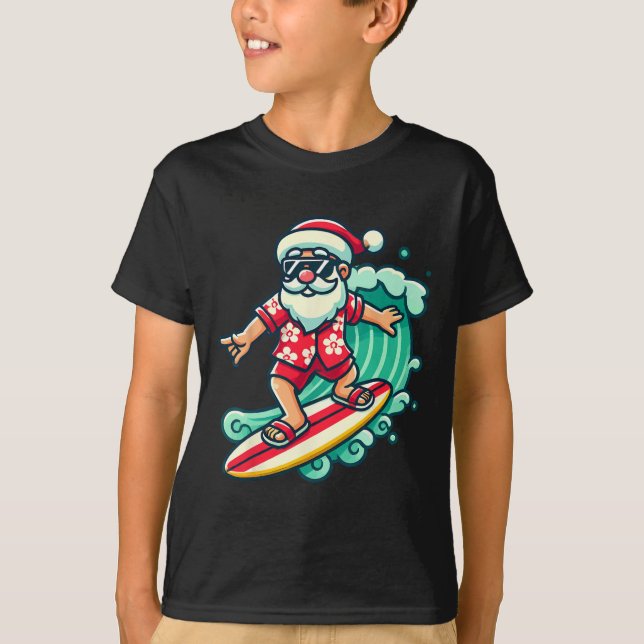 Surfing Santa Tropical Christmas Vacation Xmas In  T Shirt (Framsida)