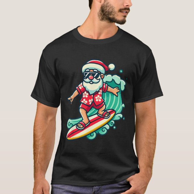 Surfing Santa Tropical Christmas Vacation Xmas In  T Shirt (Framsida)