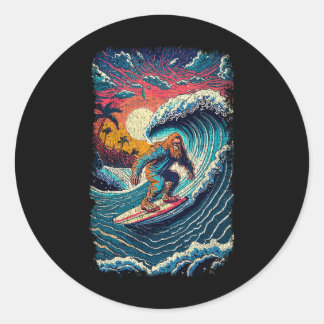 Surfing Sasquatch Shirt Art Teacher Big Wave Surfe Runt Klistermärke