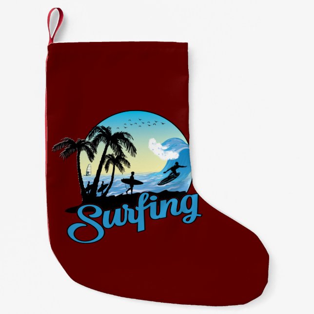 Surfing Sea Beach Liten Julstrumpa (Framsidan)