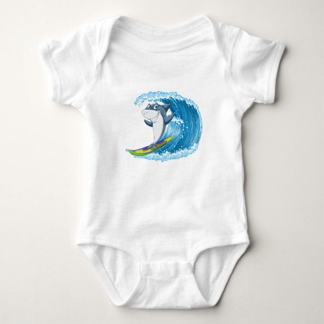 Surfing Shark Baby Bodykosting T Shirt (Framsida)