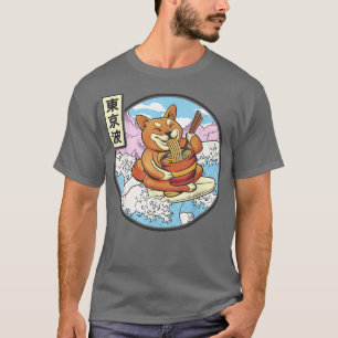 Surfing Shiba Inu Eating Ramen Japan Vågar Kawaii T Shirt