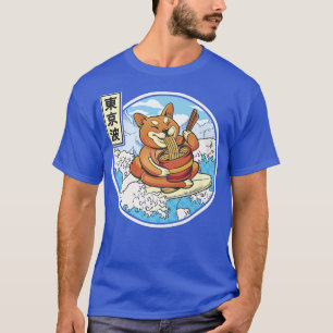 Surfing Shiba Inu Eating Ramen Japan Vågar Kawaii T Shirt