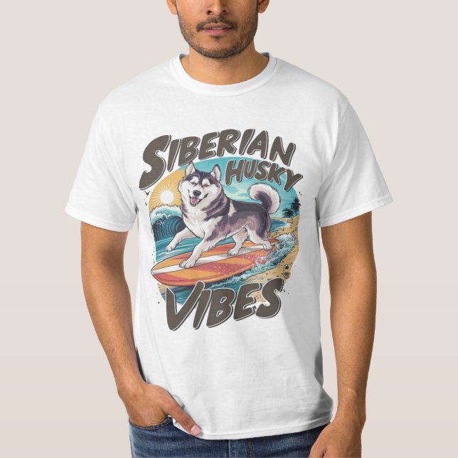 Surfing Siberian husky erövring Tropical Swell T Shirt (Framsida)