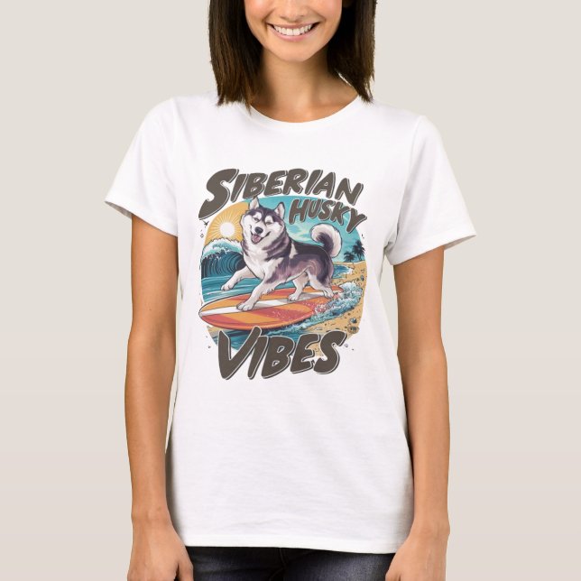 Surfing Siberian husky erövring Tropical Swell T Shirt (Framsida)