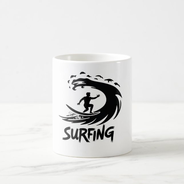 Surfing Silhouette Minimalistisk Våg Mugg (Center)