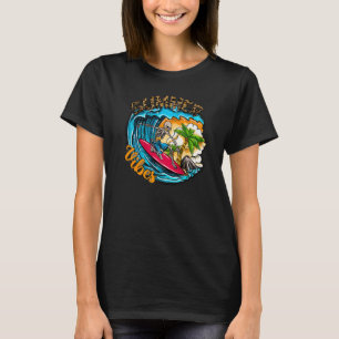 Surfing Skeleton Summer Vibes Beach Vågar Sunset S T Shirt