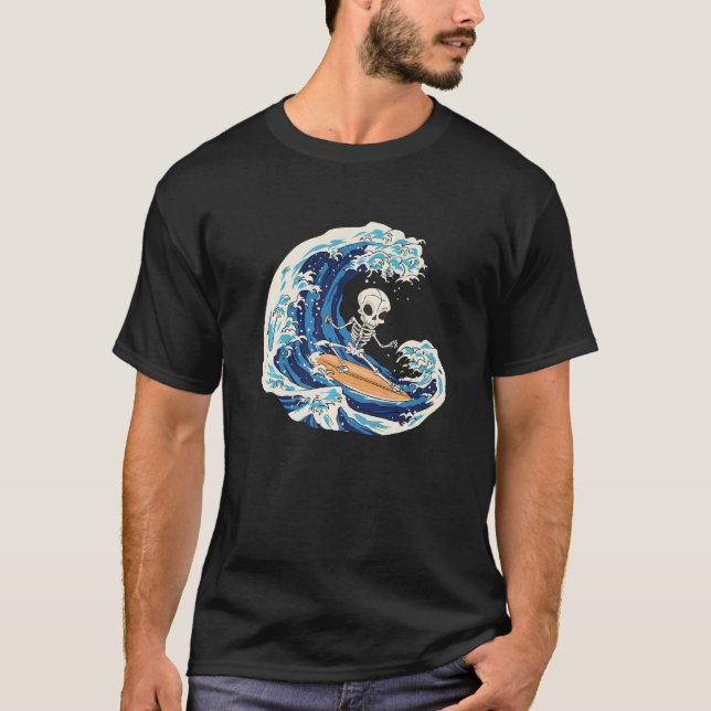 Surfing Skeleton Surfer Surfa Wave Skull Surfing S T Shirt (Framsida)