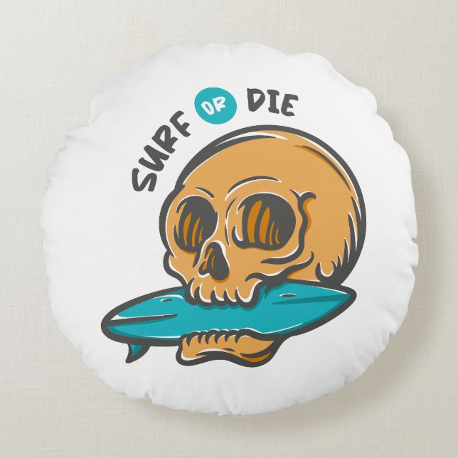 Surfing Skull Rund Kudde (Framsidan)