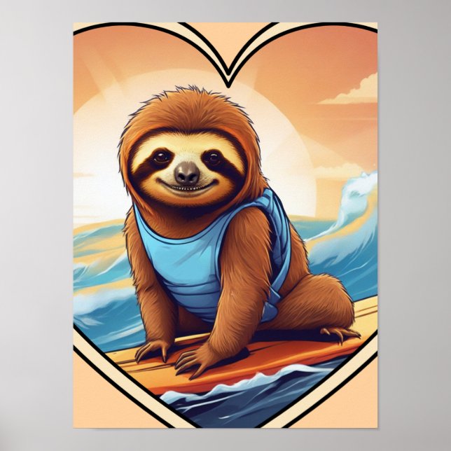 Surfing Sloth Poster (Framsidan)