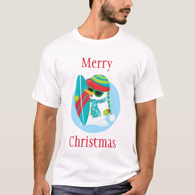 Surfing Snögubbe God jul T Shirt (Framsida)