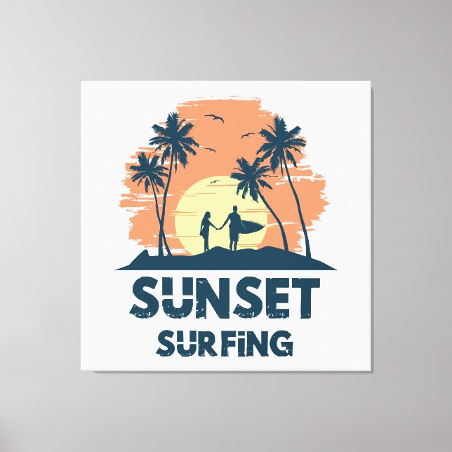 Surfing -Solnedgångssurfing  Canvastryck (Framsida)