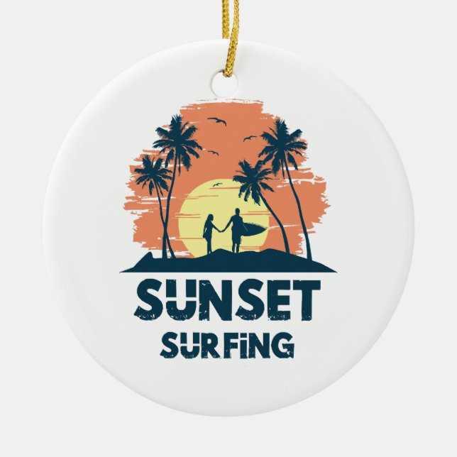 Surfing -Solnedgångssurfing  Julgransprydnad Keramik (Framsidan)