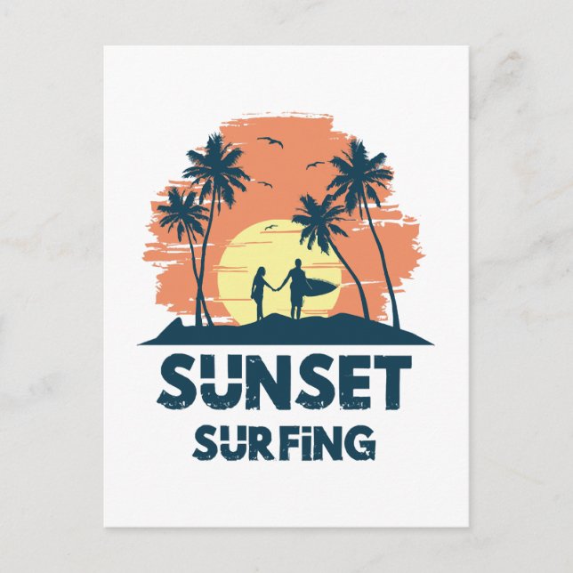 Surfing -Solnedgångssurfing  Vykort (Framsida)