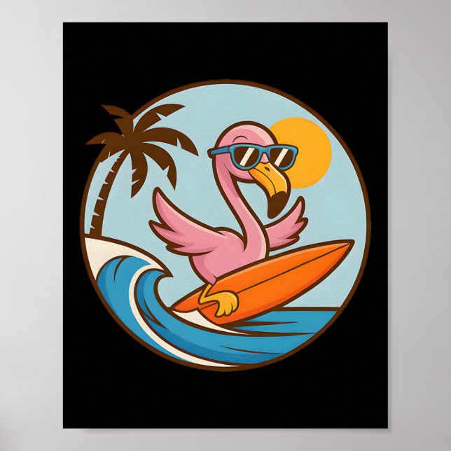 Surfing sommar Flamingo Strandfest Tropisk Paradis Poster (Framsidan)