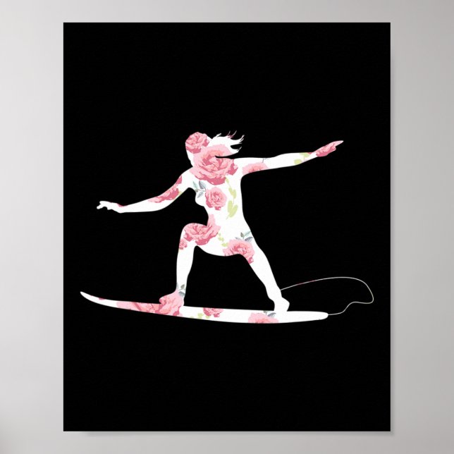 Surfing sommar - Surfar strand Älskare Cool Floral Poster (Framsidan)