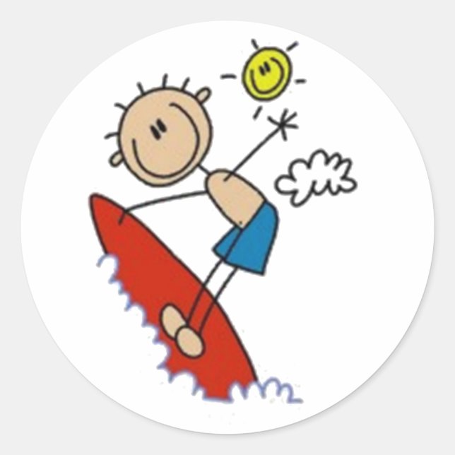 Surfing Stick figur Runt Klistermärke (Framsida)