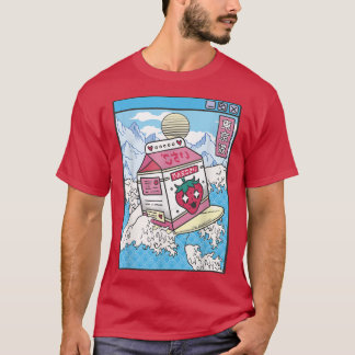Surfing Strawberry Mjölk Carton Japan Wave Kawaii T Shirt
