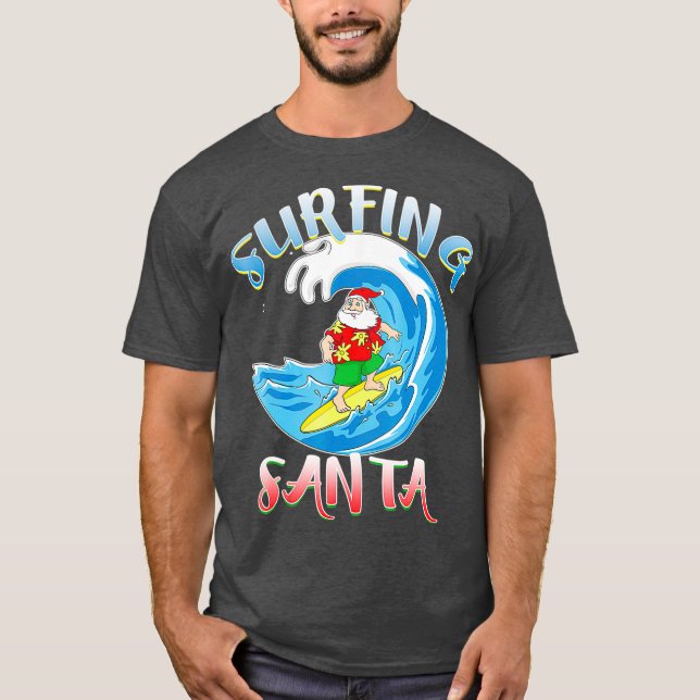 Surfing Summer Santa Hawaiian Surfer T Shirt (Framsida)