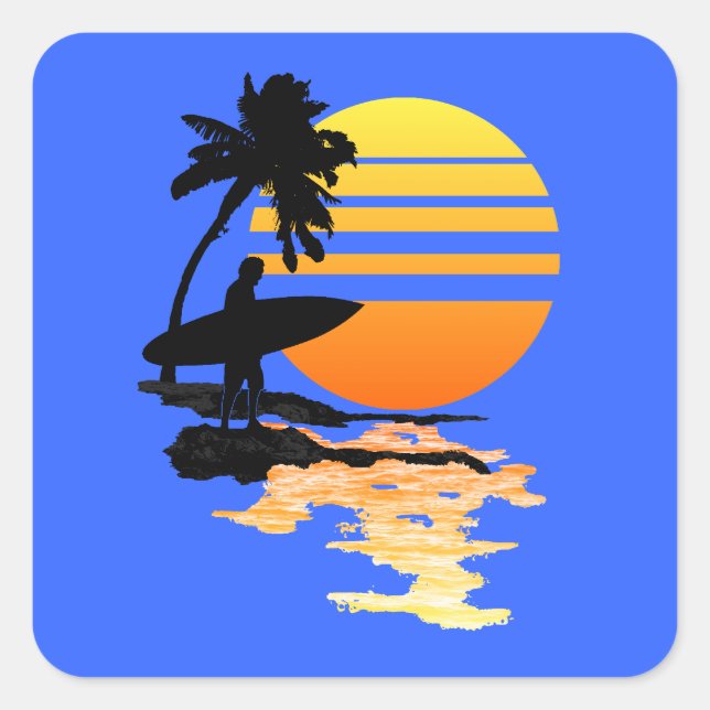 Surfing Sunrise Fyrkantigt Klistermärke (Framsida)