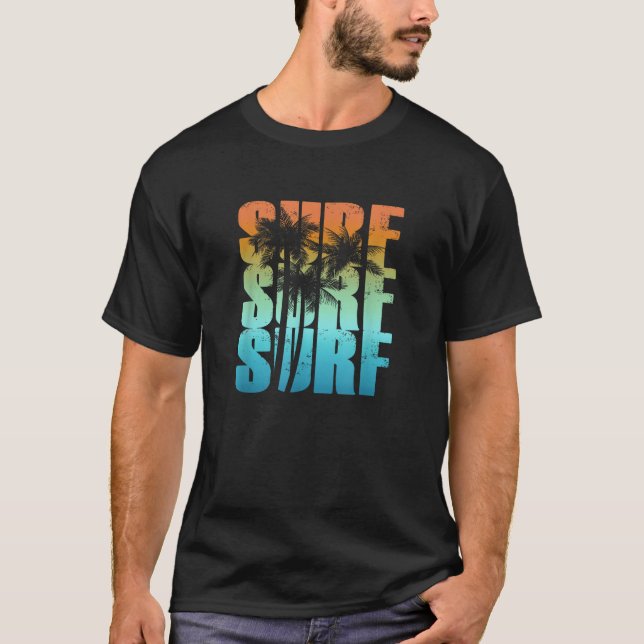 Surfing Sunset Handflatan Träd Coola , sommarvacci T Shirt (Framsida)
