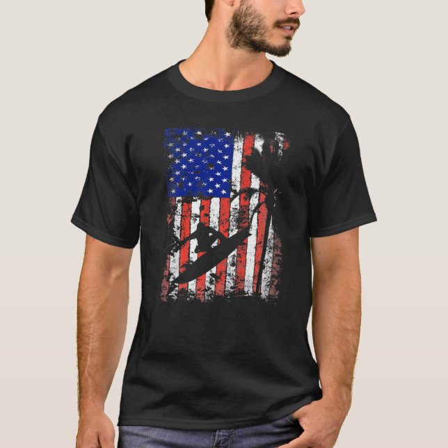 Surfing Surfa Fläkt USA flagga American Patriotic  T Shirt (Framsida)