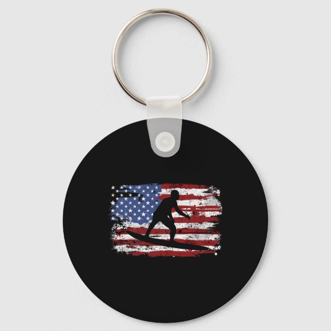 Surfing Surfar USA Flag Vintage  Nyckelring (Framsida)