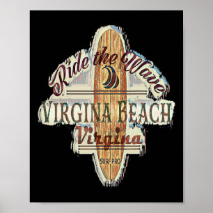 Surfing, Surfbräda, Distressed Longboard Virginia Poster