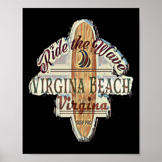Surfing, Surfbräda, Distressed Longboard Virginia  Poster (Framsidan)