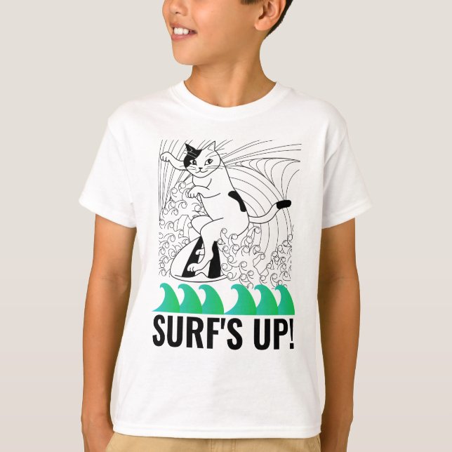 Surfing Surfbräda Katt Barn T-Shirts (Framsida)
