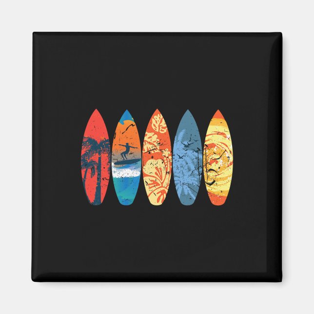 Surfing Surfer Palmträd Surfbräda Solnedgång Våg _ Magnet (Framsidan)