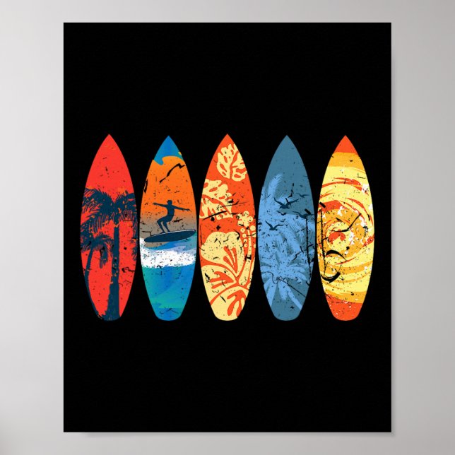 Surfing Surfer Palmträd Surfbräda Solnedgång Våg _ Poster (Framsidan)