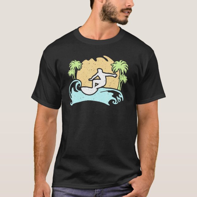 Surfing Surfer Sunset Handflatan Träd T Shirt (Framsida)