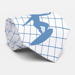 Surfing Surfer Surfa Board on Blue Check Necktie Slips
