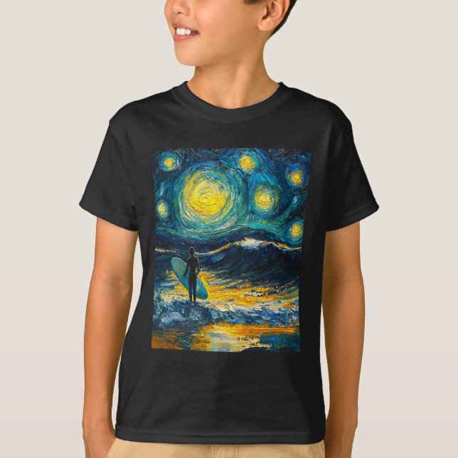 Surfing Surfer Surfbräda - Van Gogh-stil - Stjärni T Shirt (Framsida)