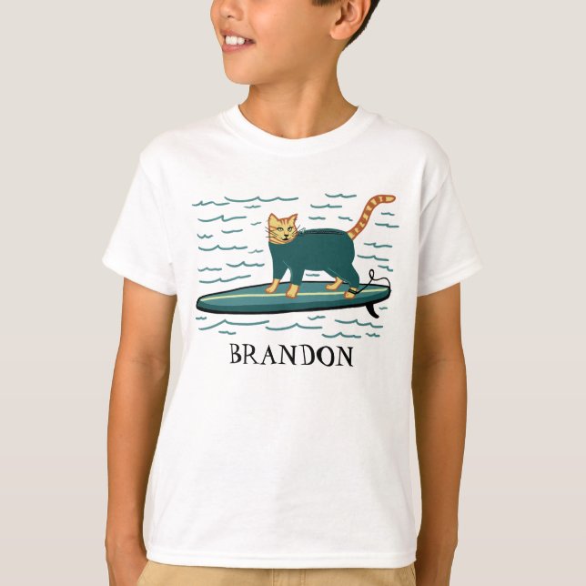 Surfing Tabby katt Cute CUSTOMIZE IT T Shirt (Framsida)