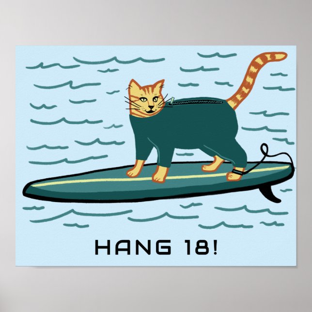 SURFING Tabby katt Funny Cute ANPASSNINGSBAR TEXT  Poster (Framsidan)