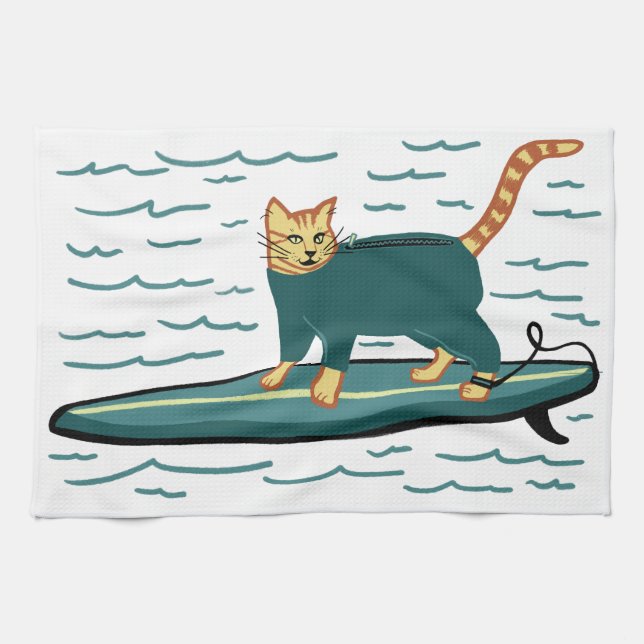 Surfing Tabby katt Kökshandduk (Horisontell)