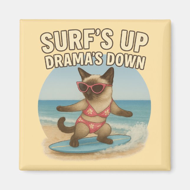 Surfing tema för siames katt älskare magnet (Framsidan)