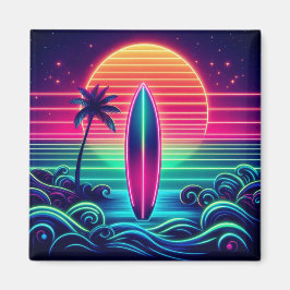 Surfing the Neon Sunset Magnet